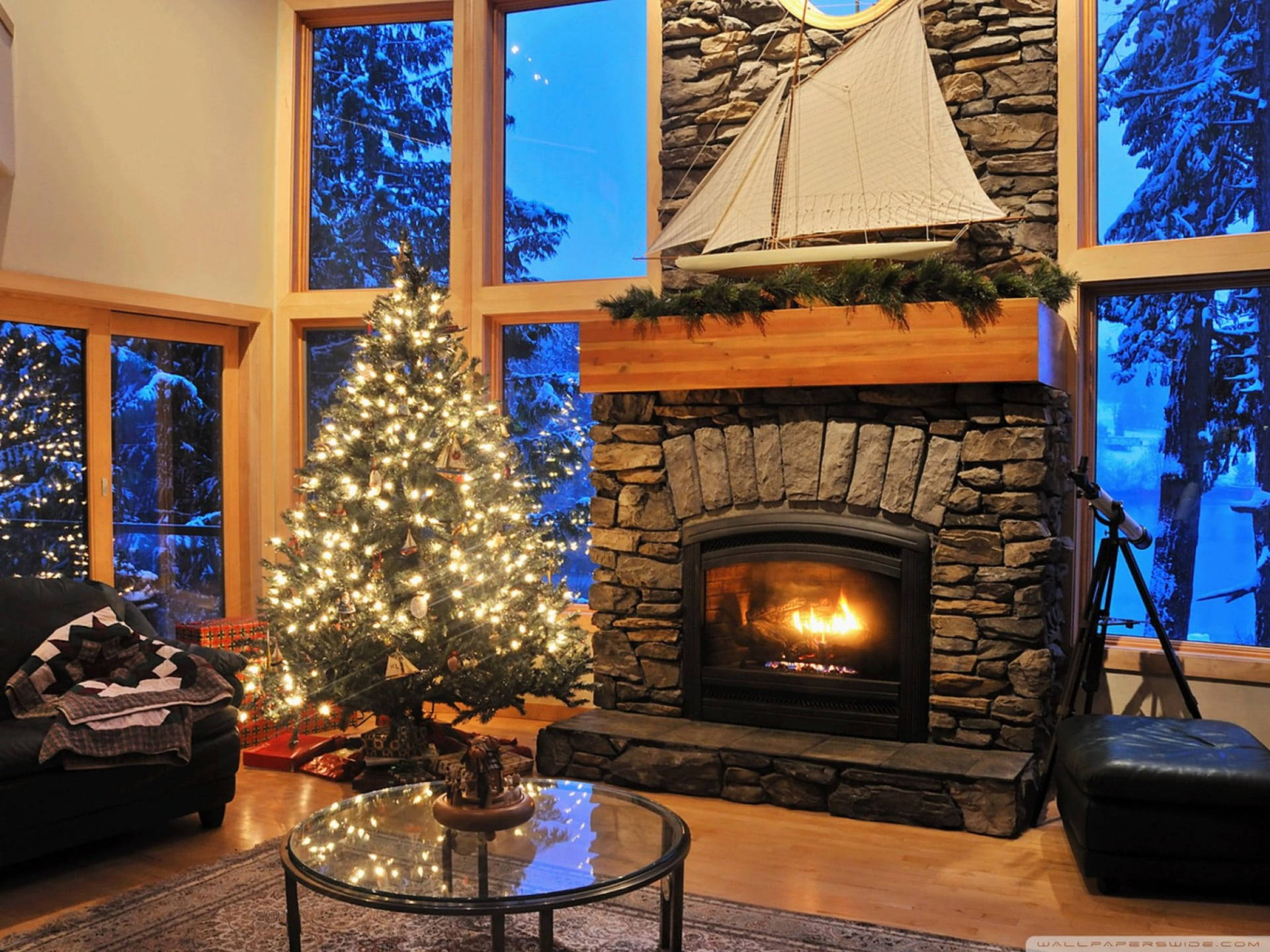 Cozy Winter Christmas In A Cabin Background