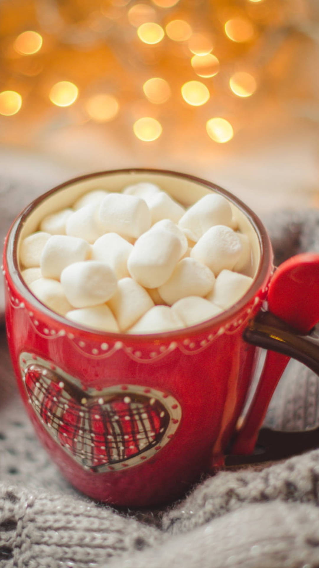 Cozy Winter Cocoa In Red Mug Background