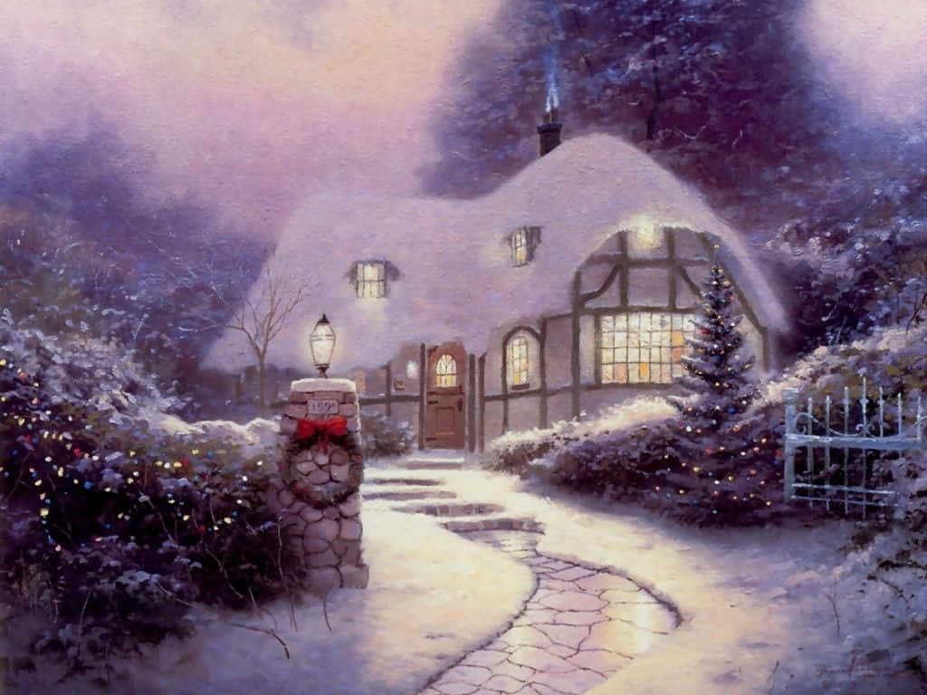 Cozy Winter Cottage Snow Desktop Background