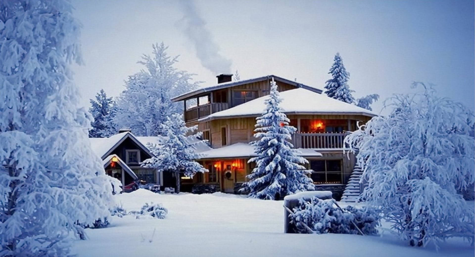 Cozy Winter Mansion Covered In Snow