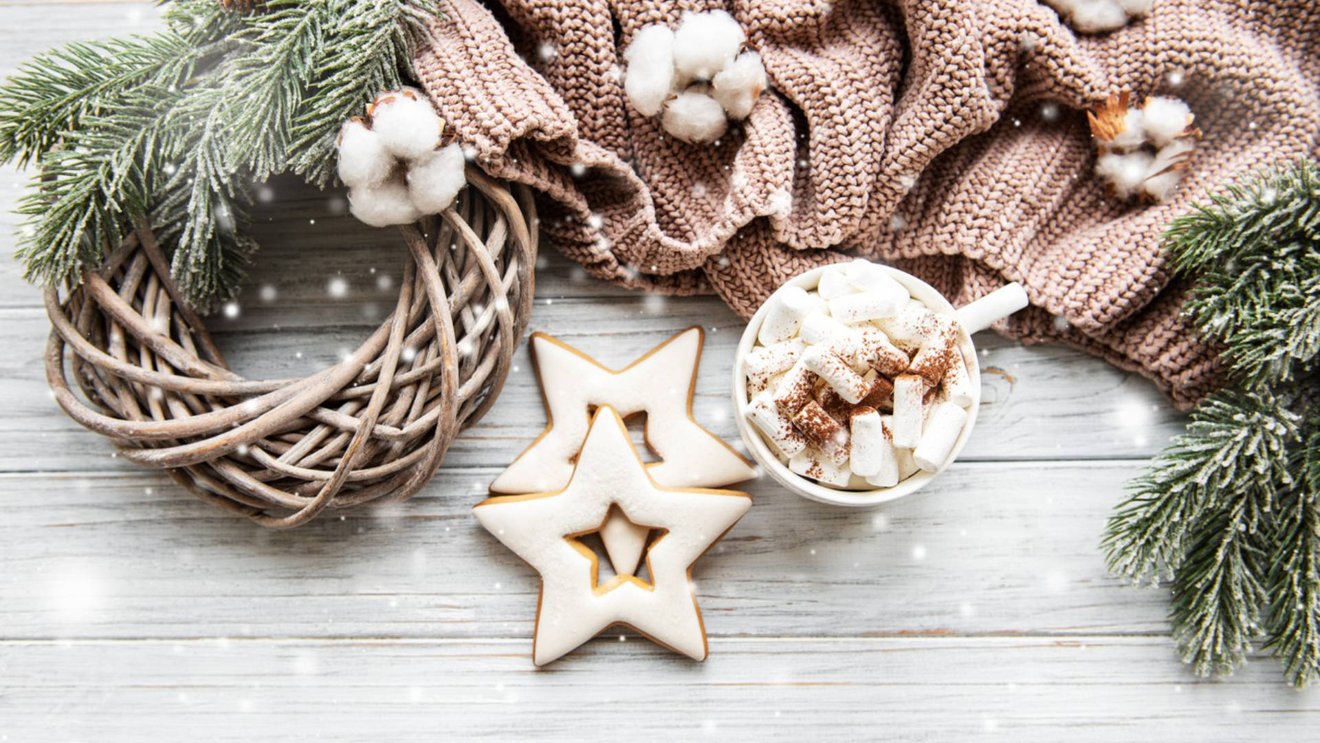 Cozy Winter Sweater And Christmas Decorations Background