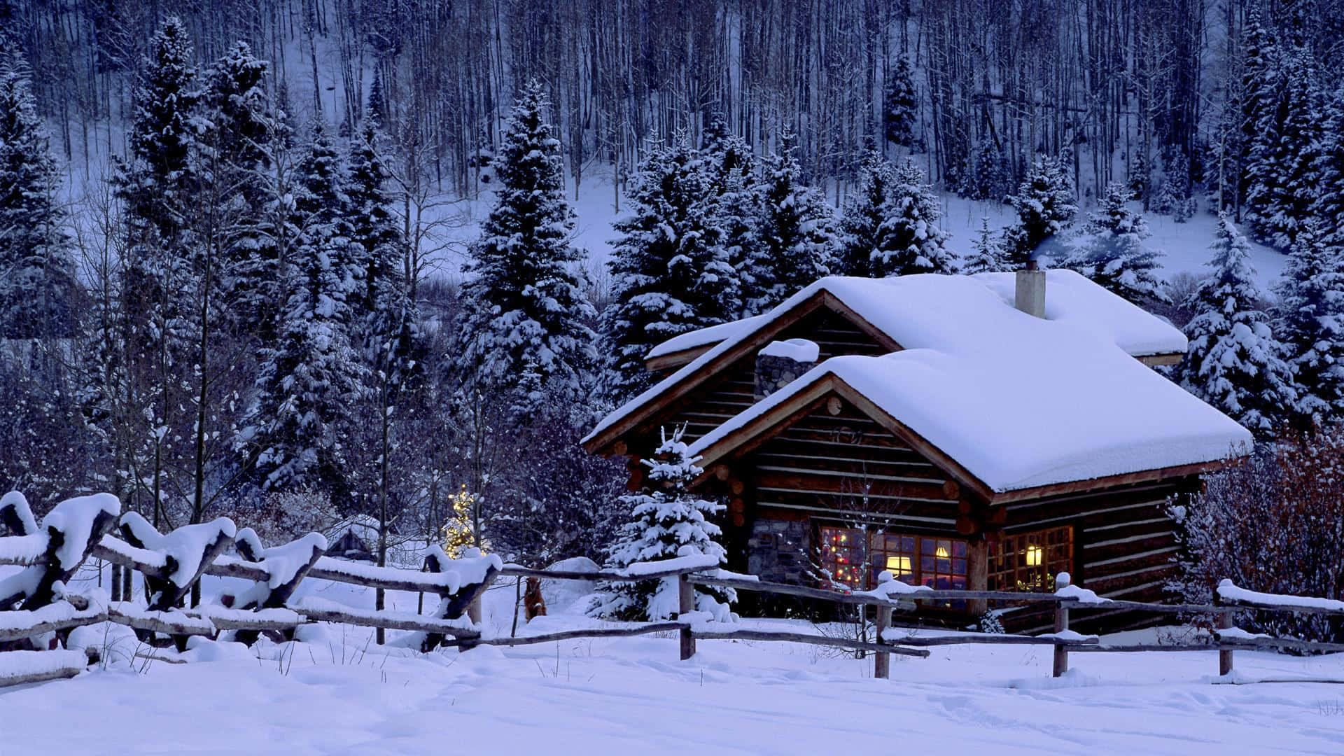 Cozy Wooden Cabin Winter Desktop Background