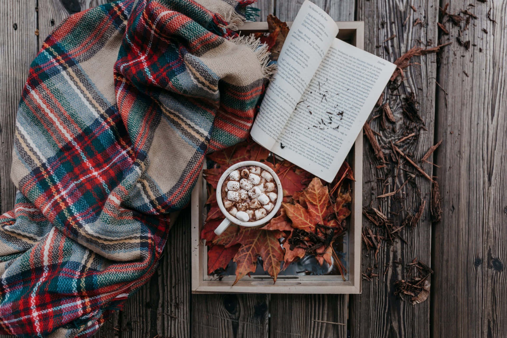 Cozy Wooden Table Winter Desktop Background