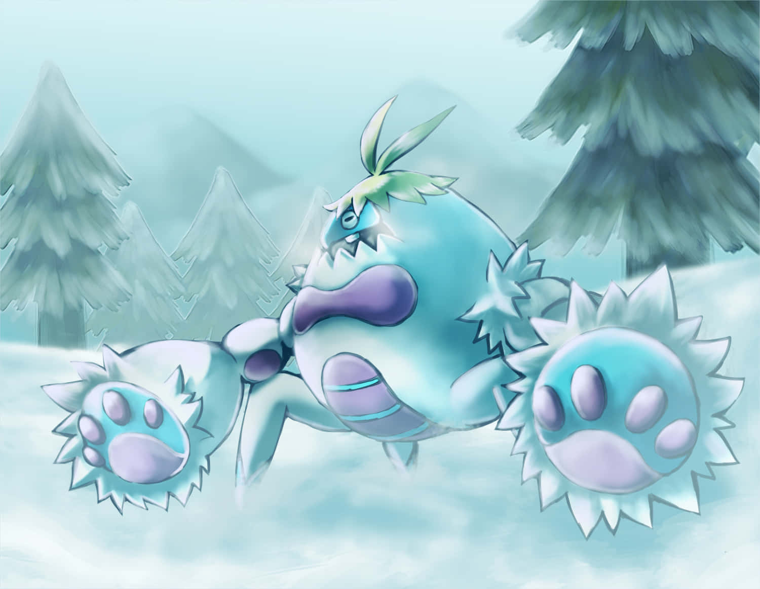 Crabominable With Pine Trees In Background Background