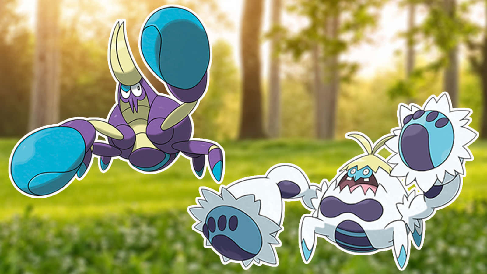 Crabrawler And Crabominable In Blurry Grass Background Background