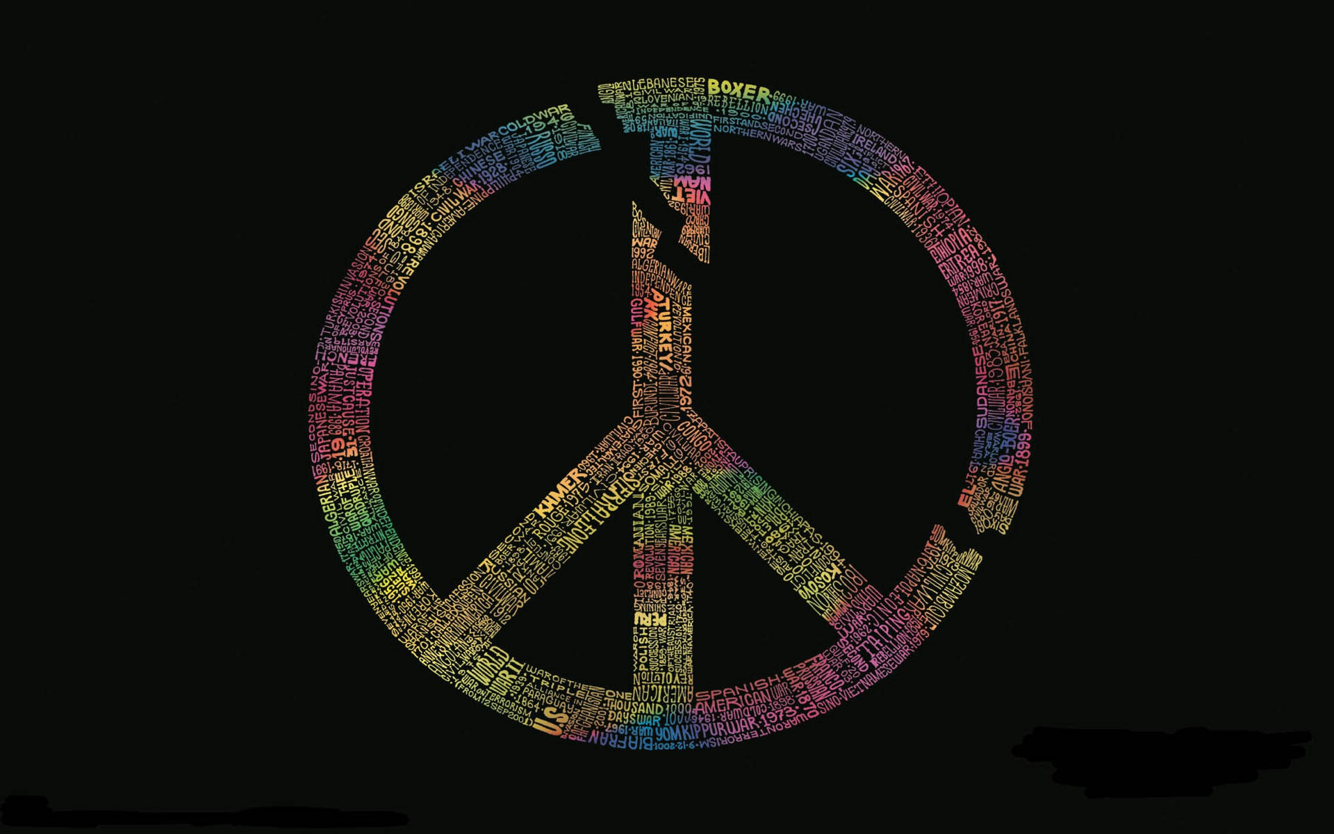 Cracked Peace Symbol Rainbow Words