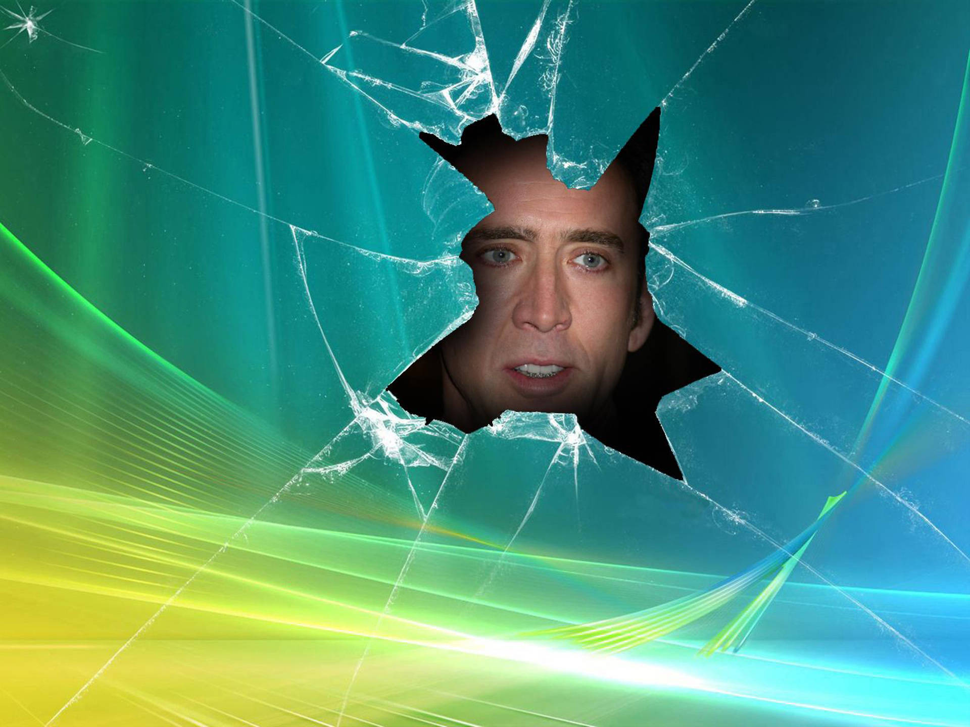 Cracked Screen Nicolas Cage Meme Background