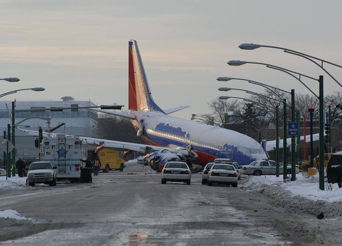 Crashed Southwest Plane On City Road