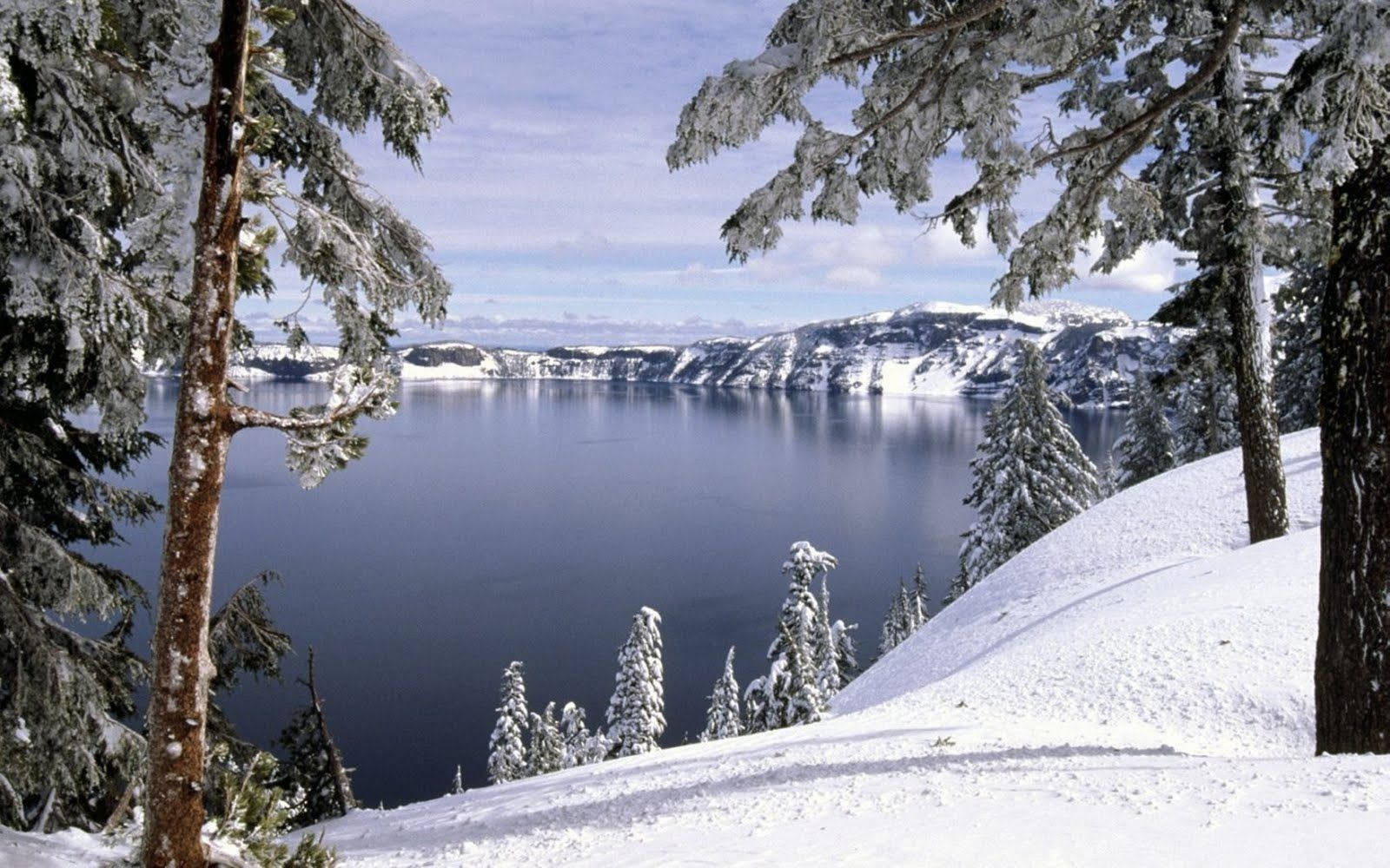 Crater Lake Winter Landscape Background