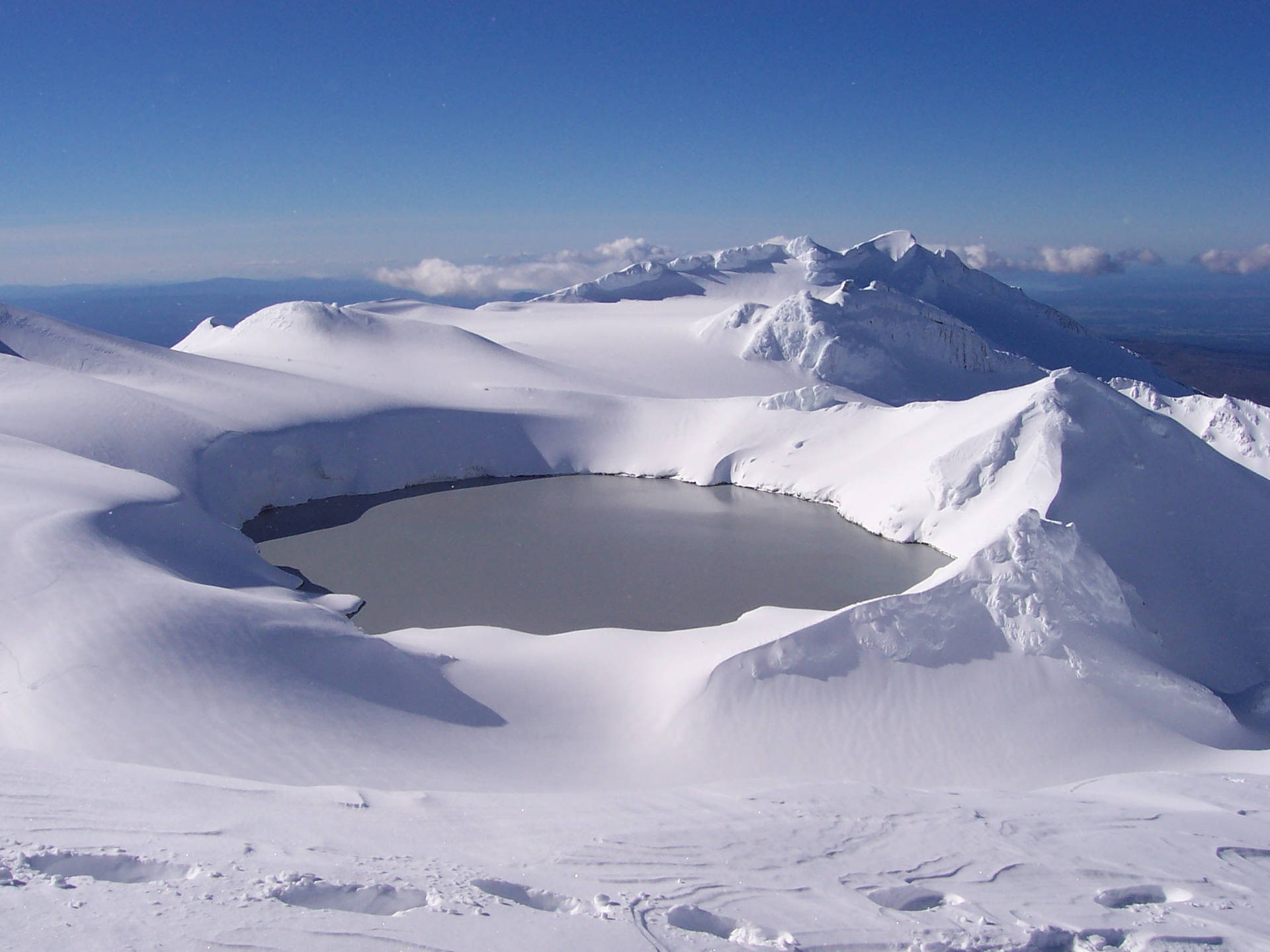 Crater With Cold Snow Background