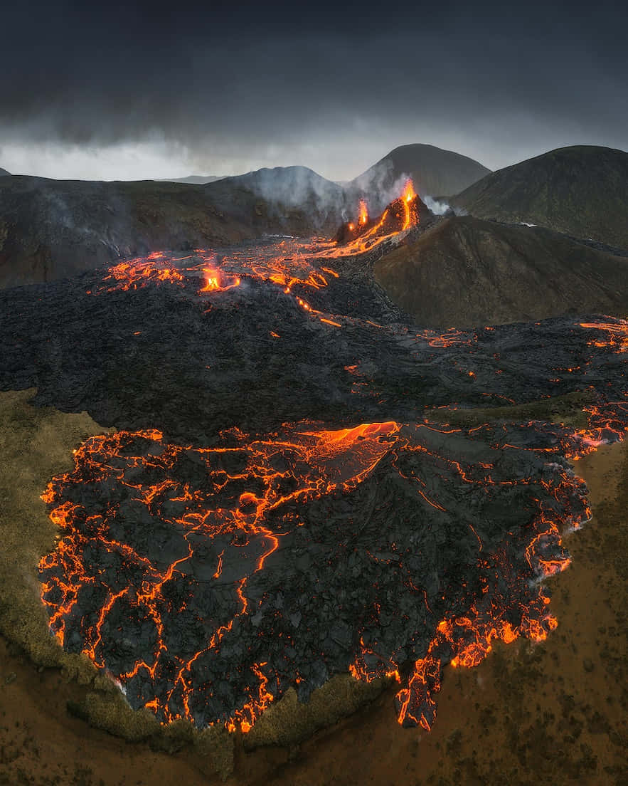 Crater With Effusive Fire Background