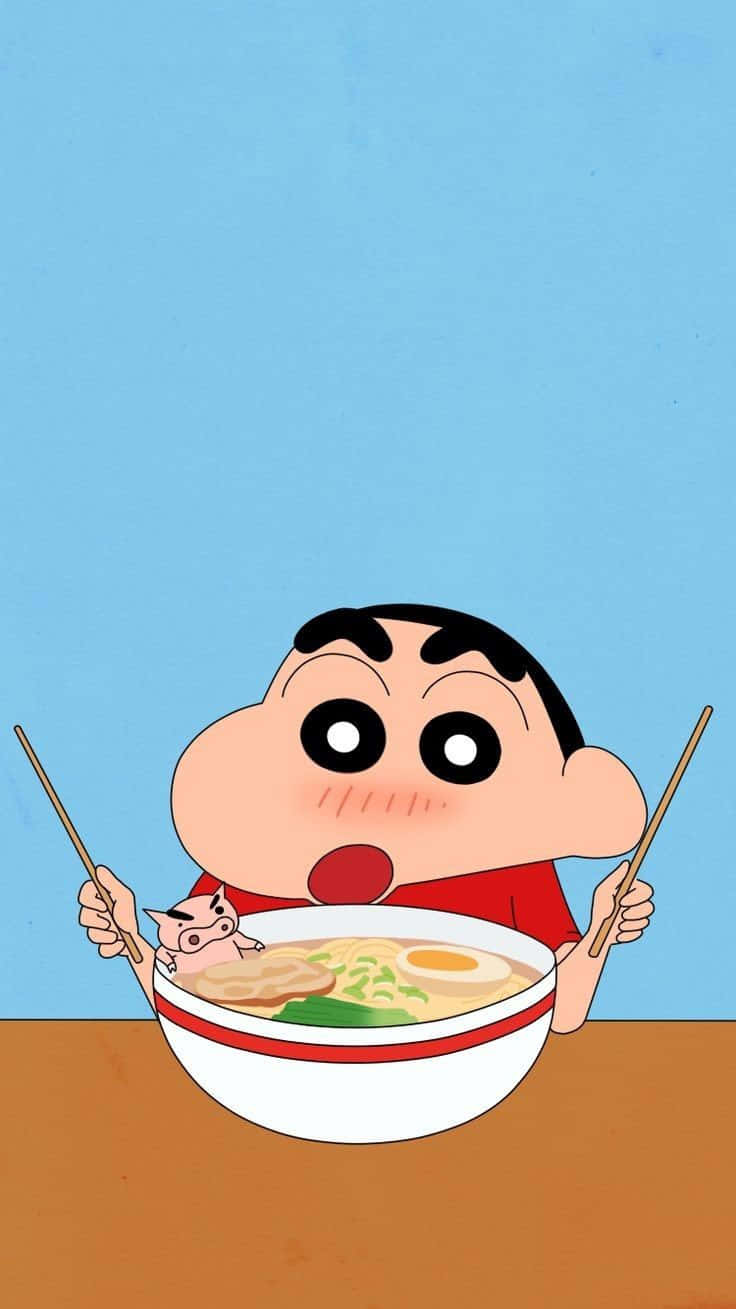 Crayon Shin-chan Anime Eating Ramen Noodles Background