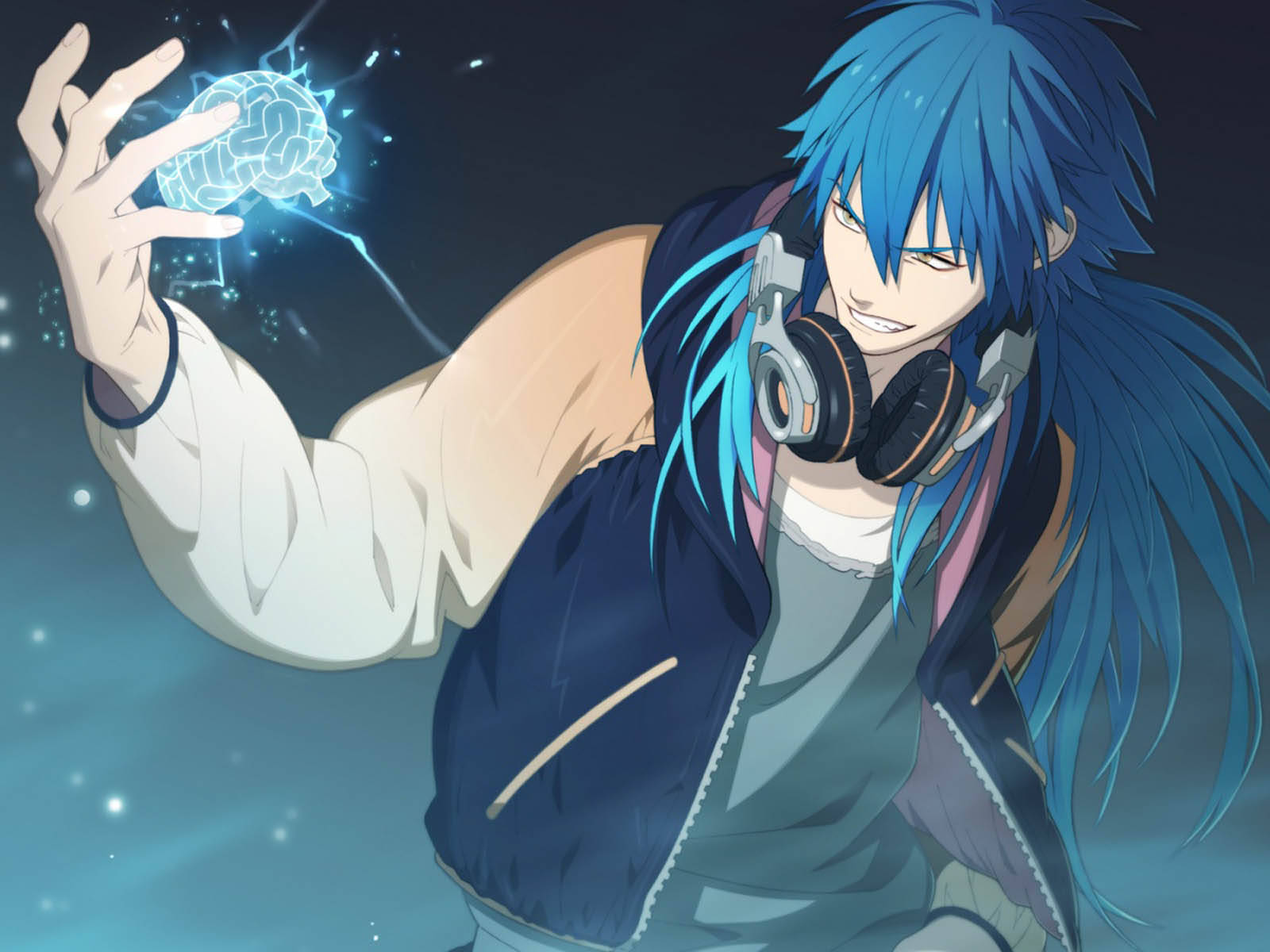 Crazy Anime Boy Blue Hair Power Background