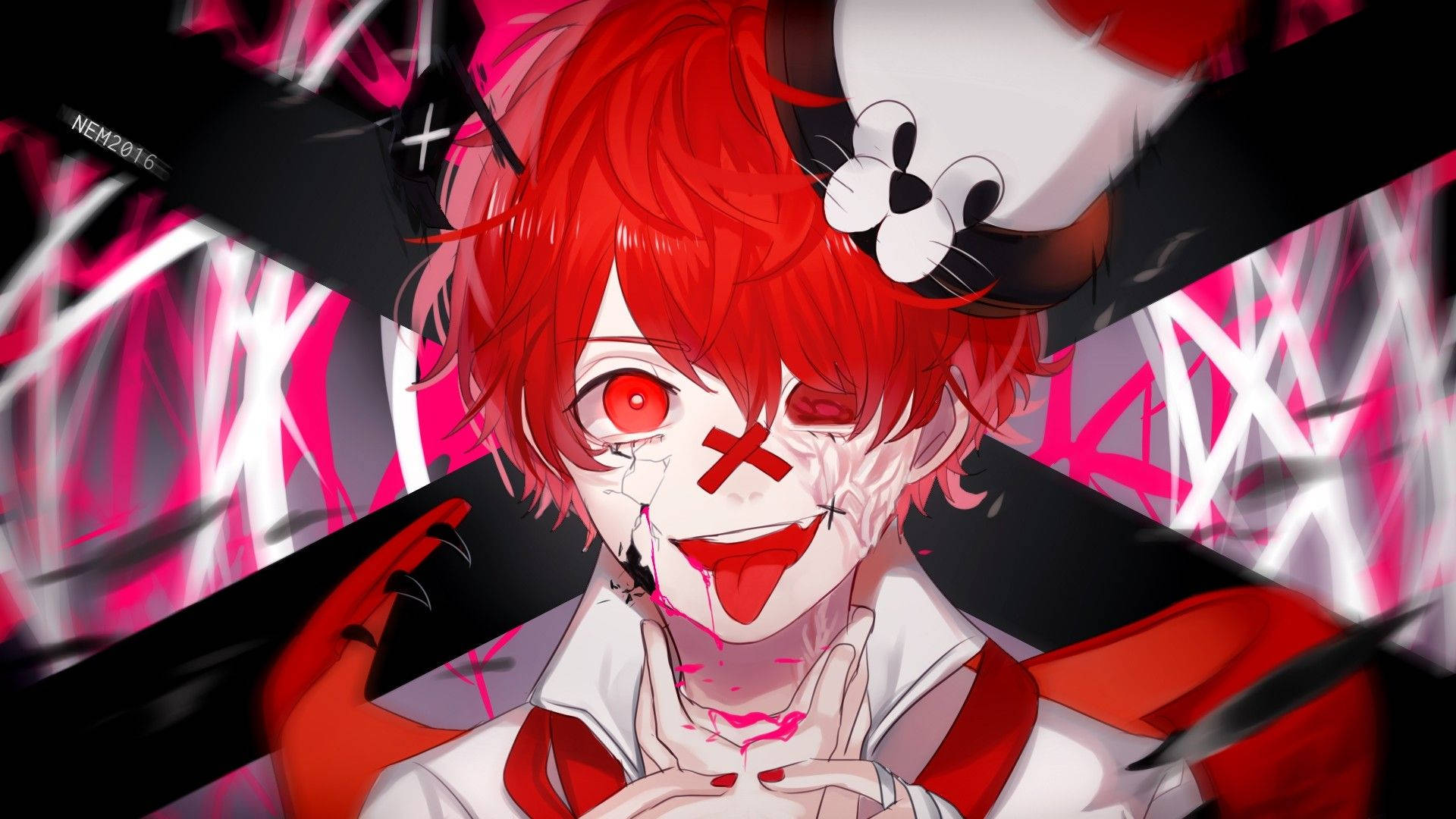 Crazy Red Anime Boy Art Desktop Background