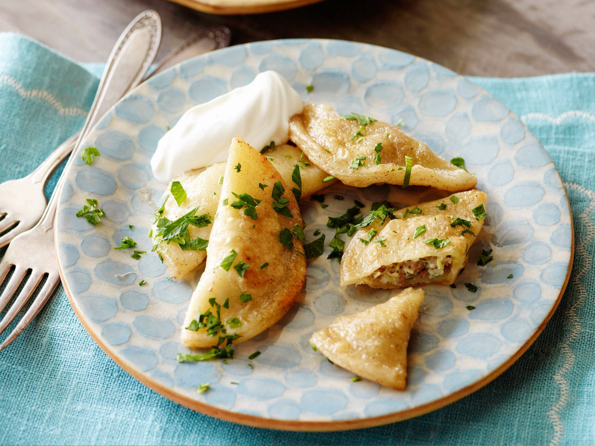 Cream Pierogi Dish Background