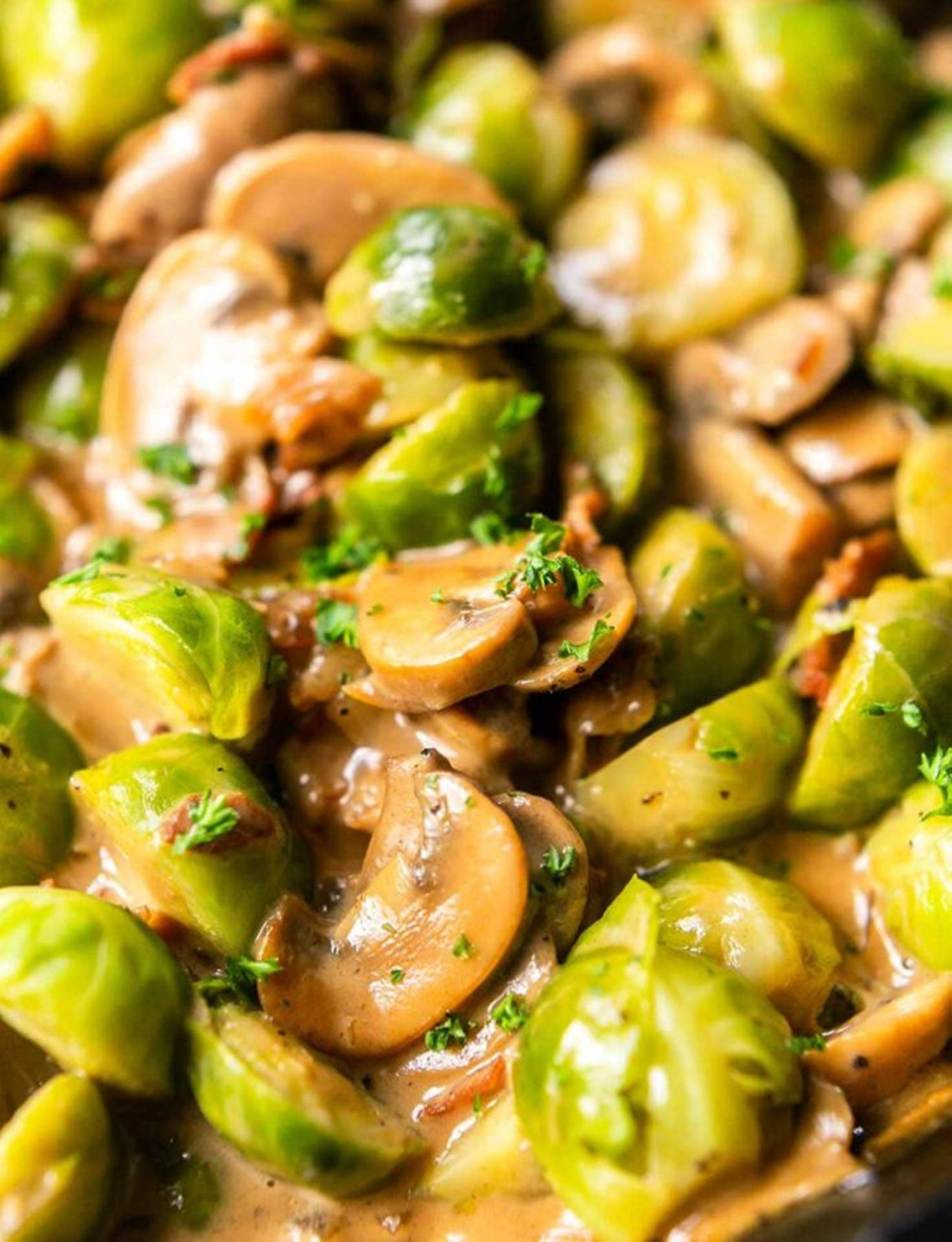 Creamy Brussels Sprouts With Mushrooms Background