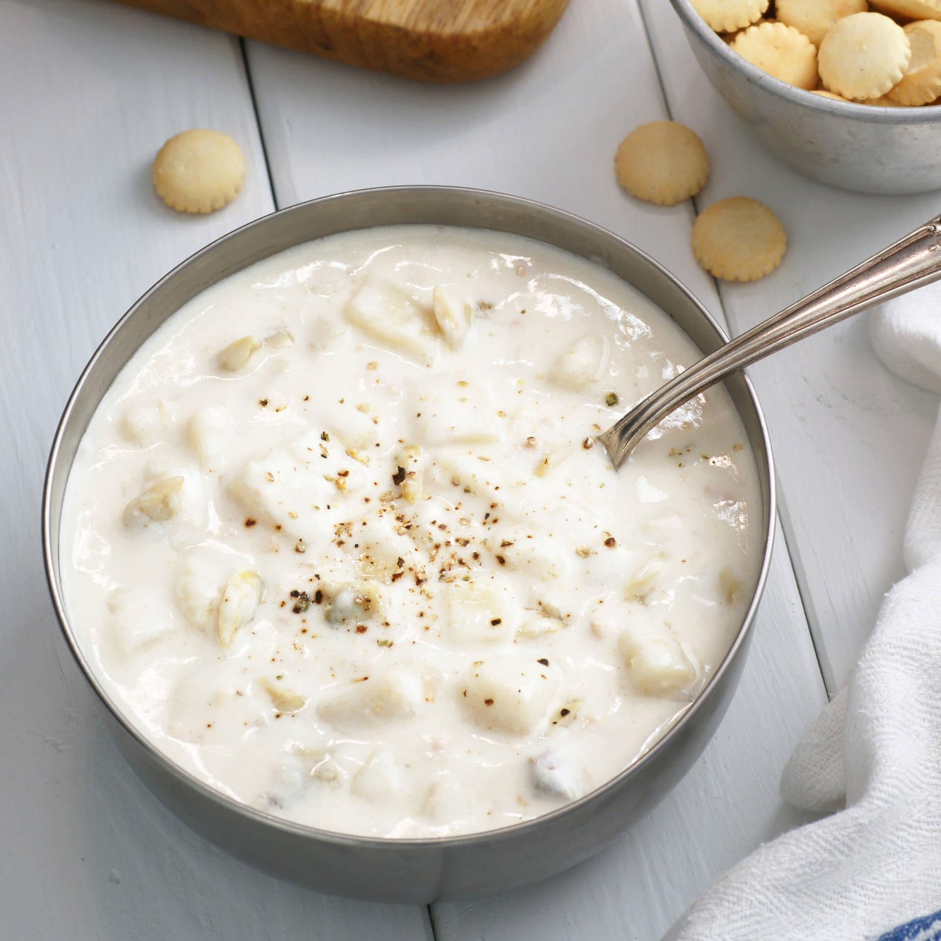 Creamy New England Clam Chowder Soup Background