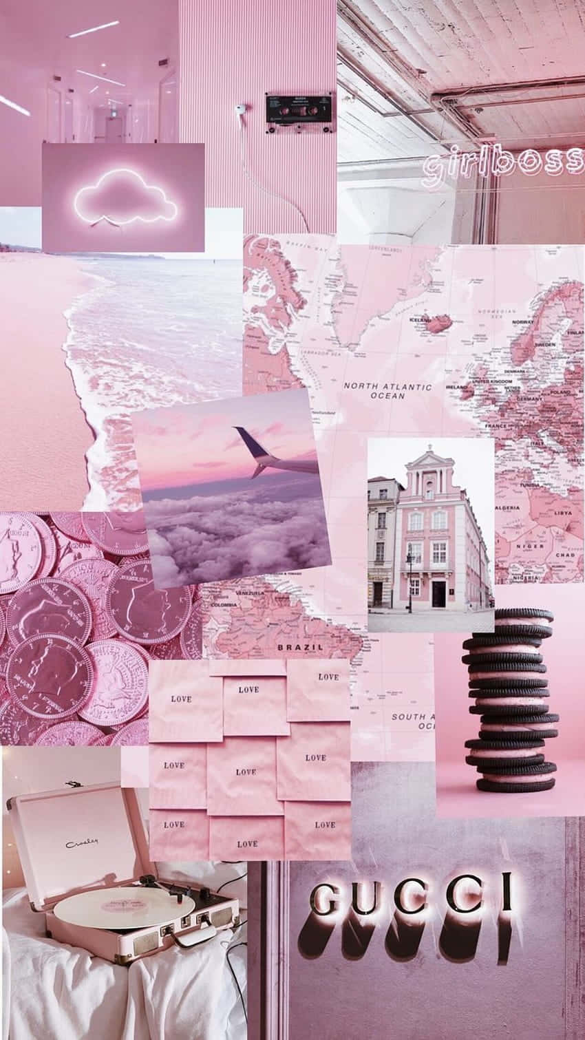 Create A Colorful Workspace With A Pink Collage Desktop Background