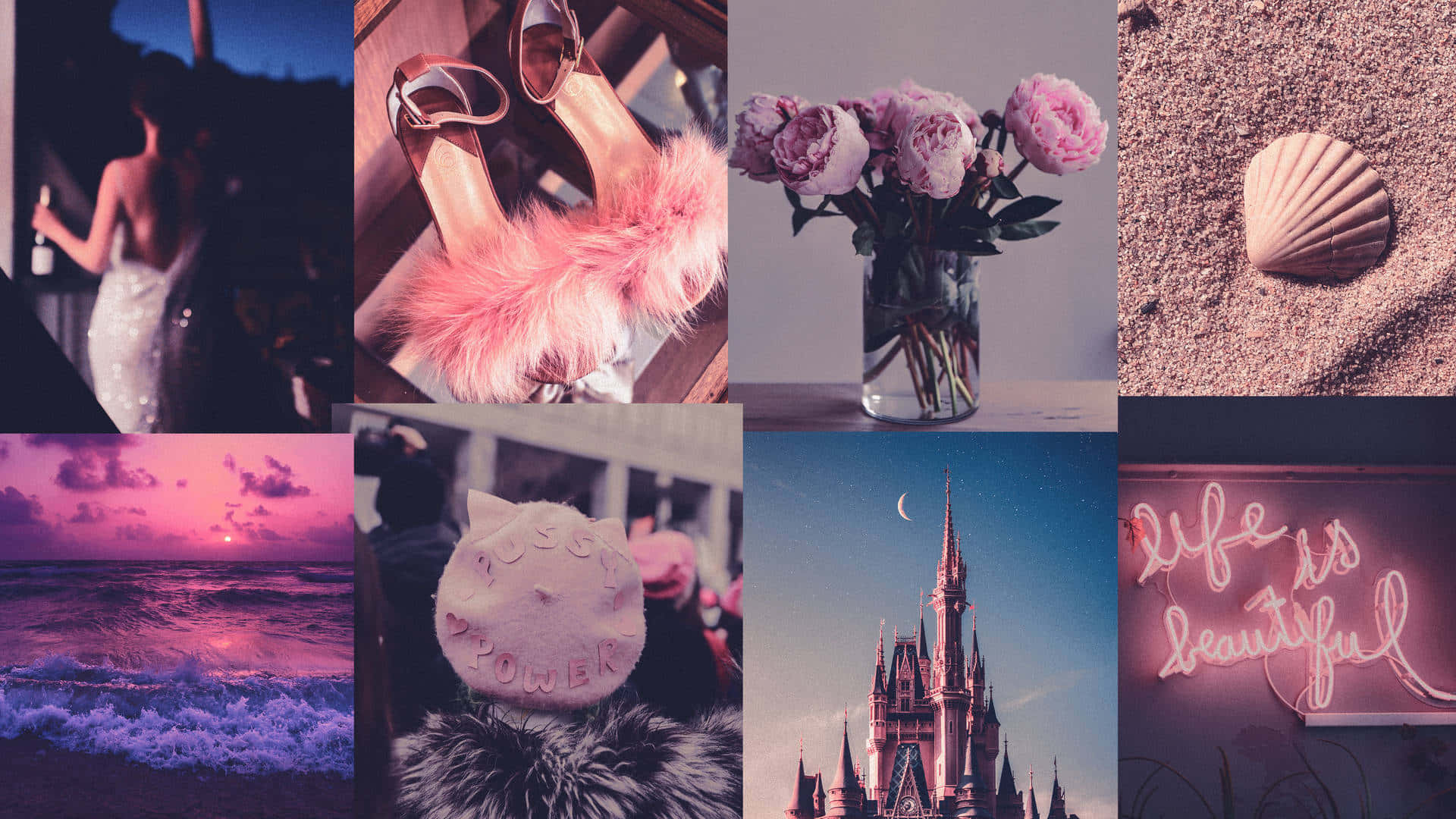 Create Stylish And Colorful Collages On Your Desktop With Pink Collage Desktop Background