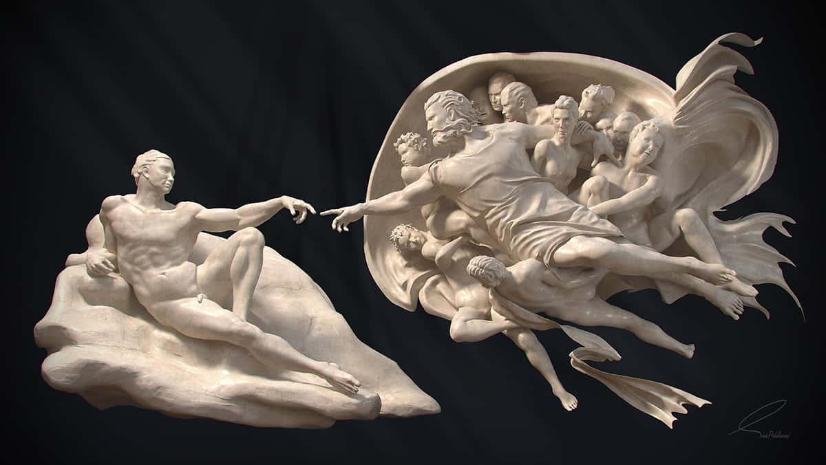 Creation Of Adam 4k Marble Statue Background