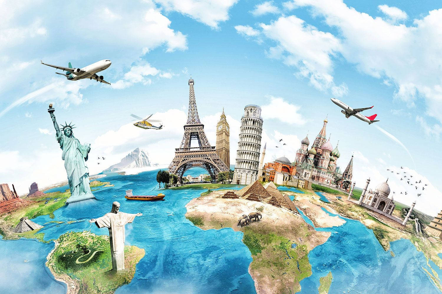 Creative Around The World Attractions Travel Laptop Background