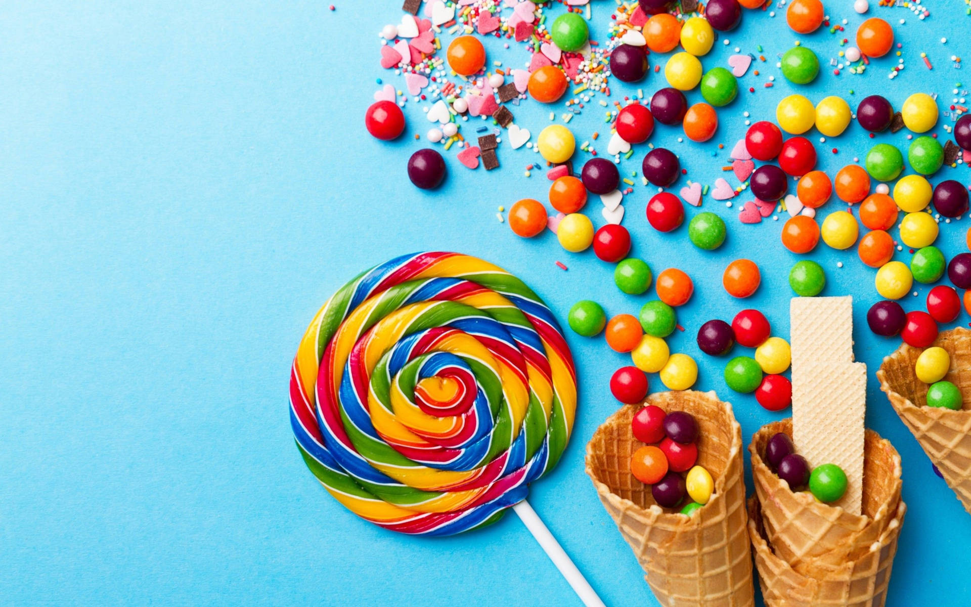 Creative Candies Blue Background Background