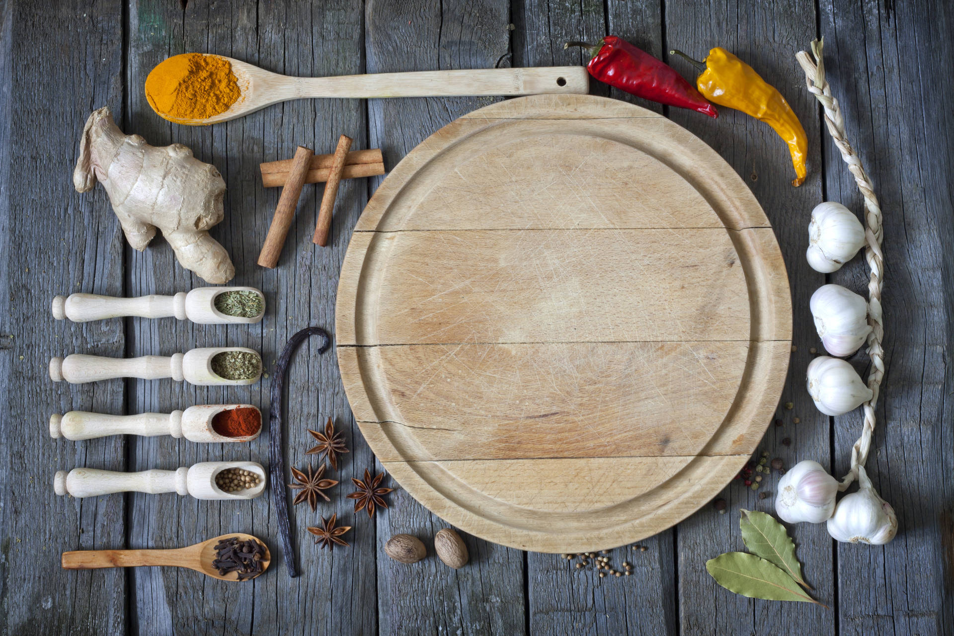 Creative Different Spices Flat Lay Shot Background