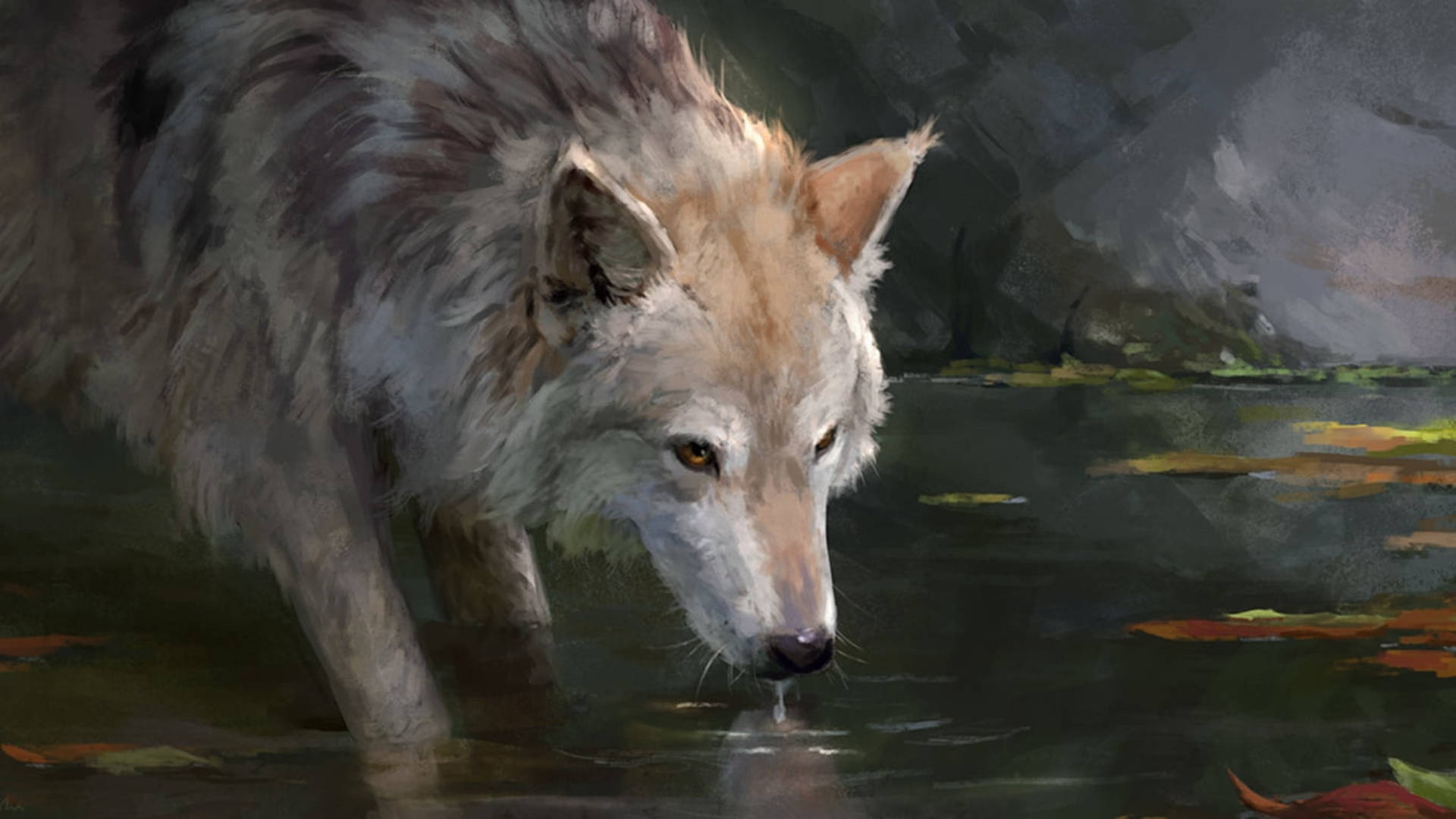 Creative Illustration Of Wolf Drinking Water