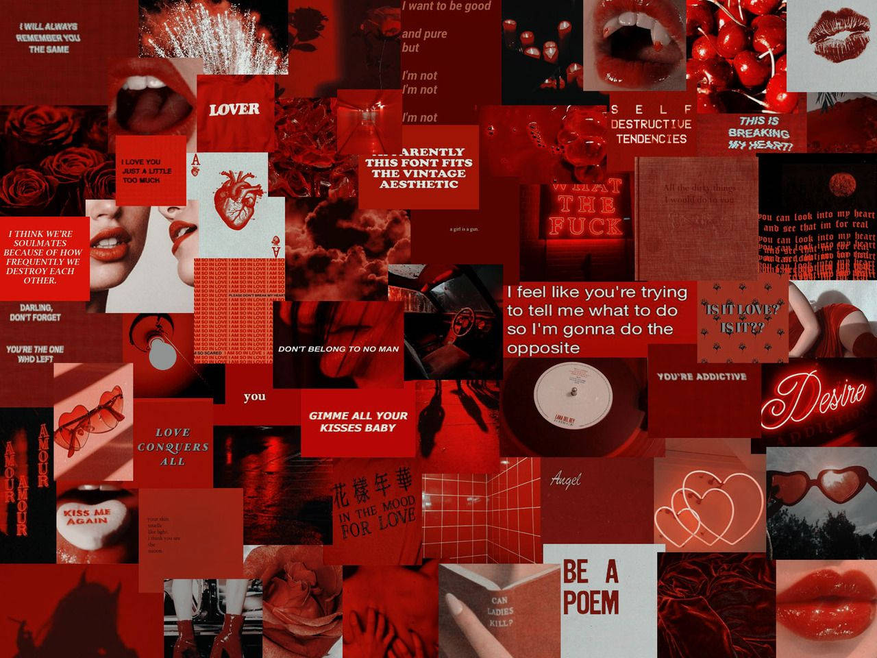 Creative Red Aesthetic Love Collage Background