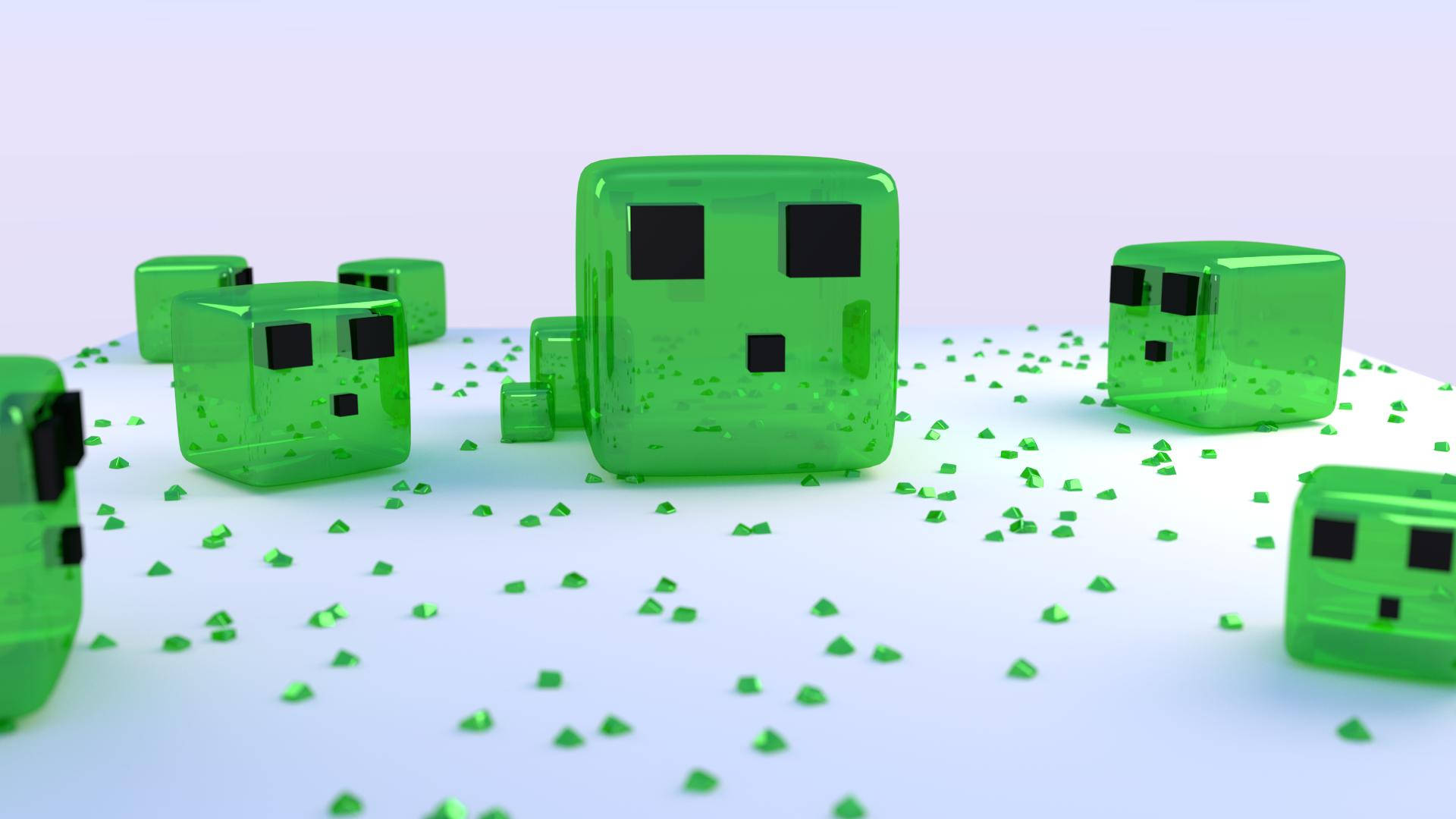 Creepers, Slimes And Raging Explosions In 3d Minecraft Background