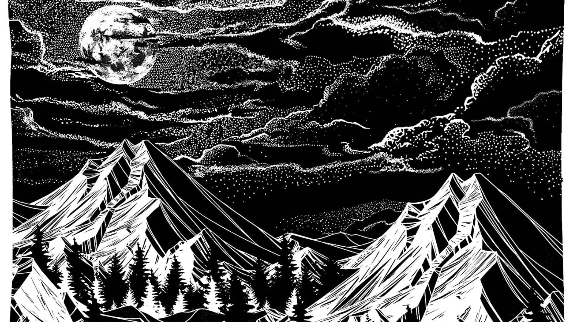 Creepy Black And White Art Mountain Background