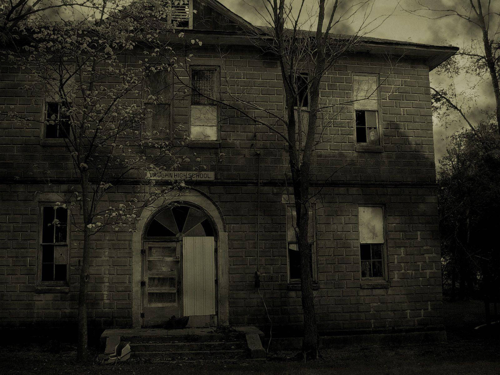 Creepy Brick Haunted House Background