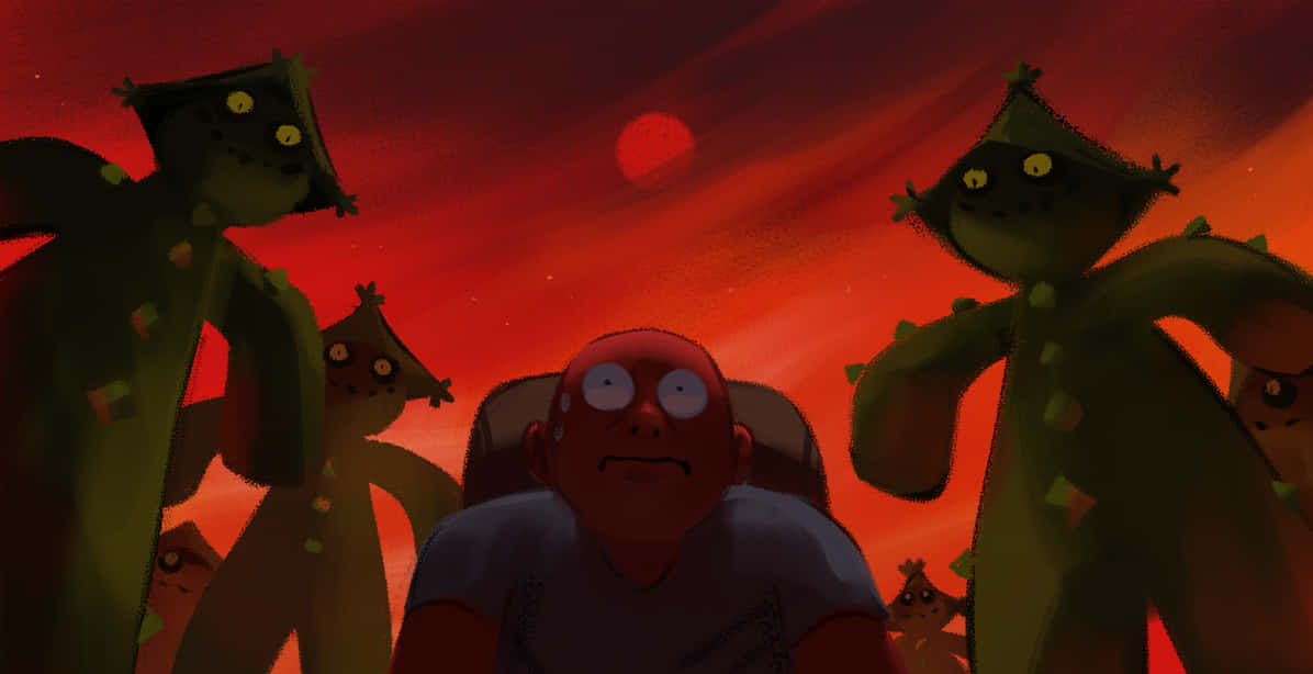 Creepy Cacturne Surrounding A Man Background