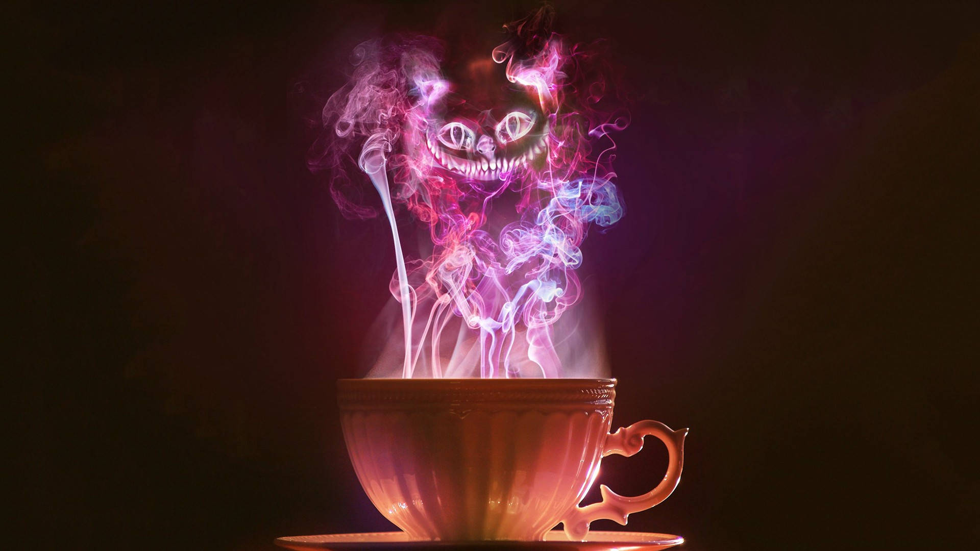 Creepy Cat In Cup Smoke Hd Background