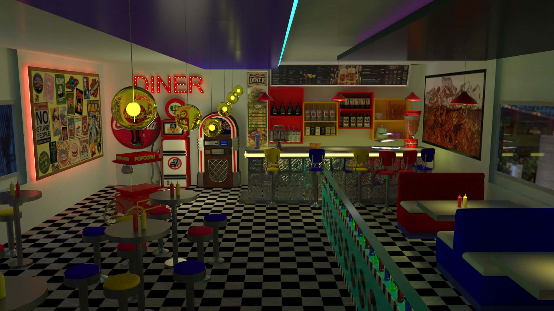 Creepy Dark Retro Diner Background
