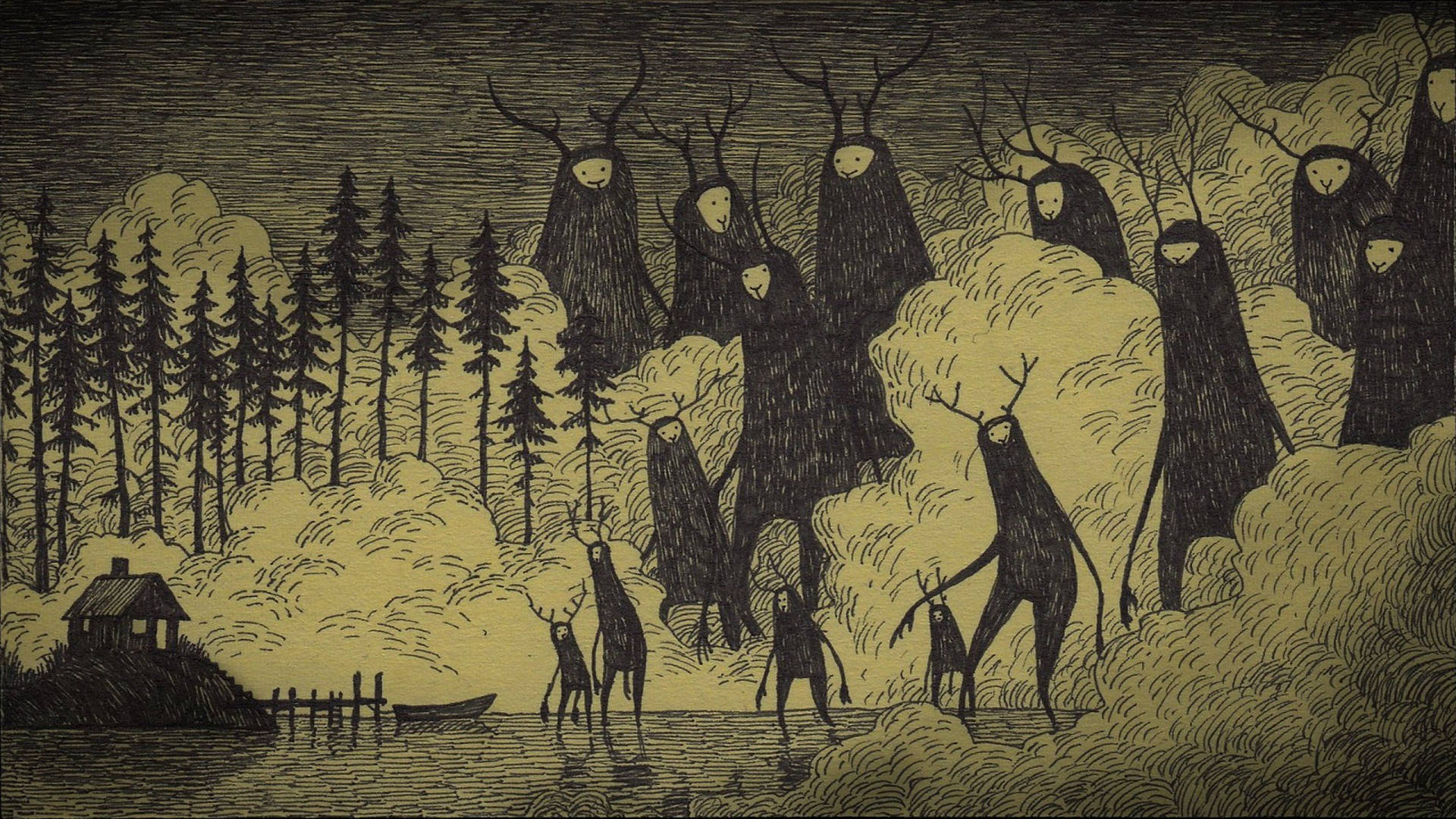 Creepy Deer Monsters Art Background