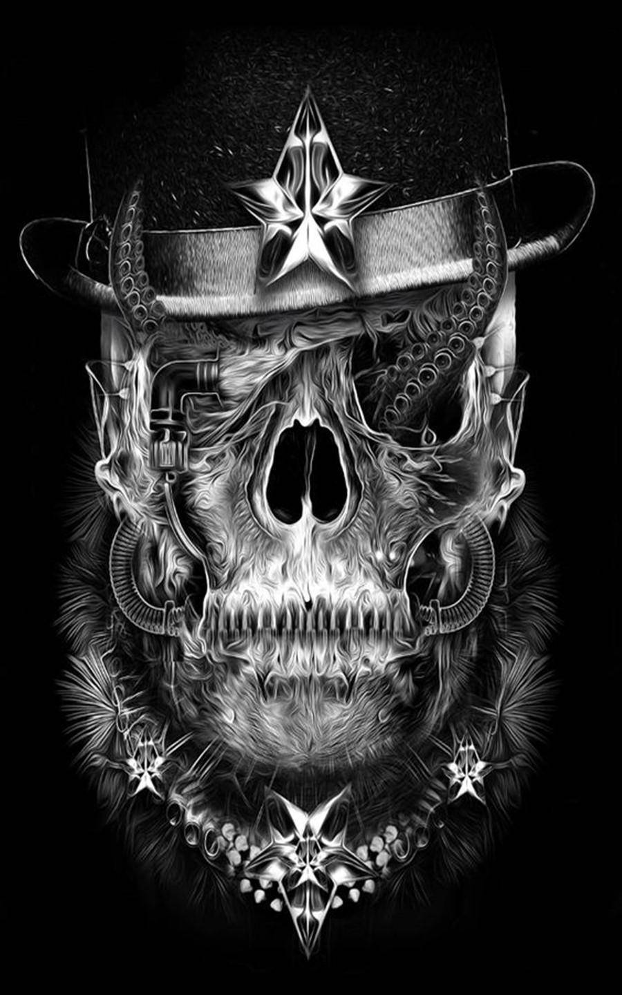 Creepy Gangster Skeleton Wearing Cap Background