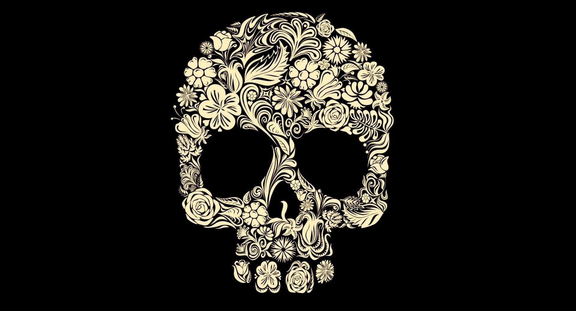 Creepy Halloween Skeleton Emerging From The Shadows Background