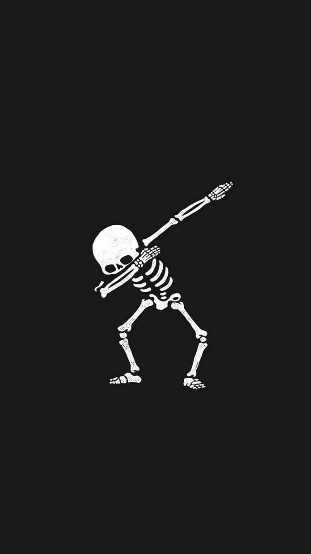 Creepy Halloween Skeleton Grinning In A Haunted Forest Background
