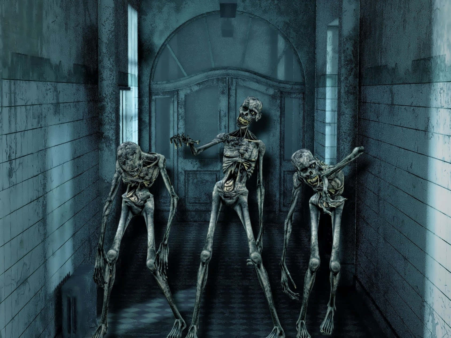 Creepy Halloween Skeleton In The Full Moon Light Background
