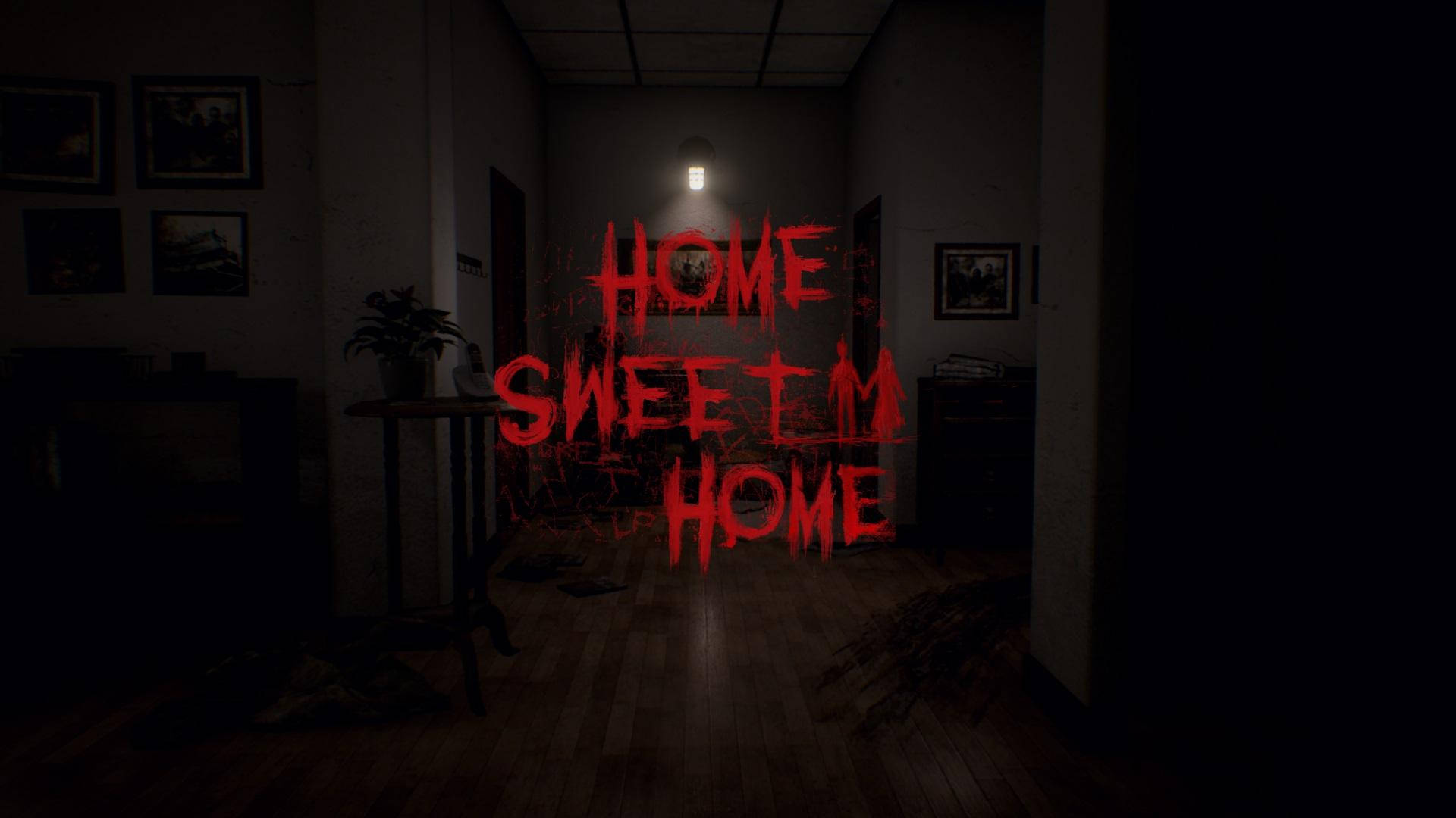 Creepy Home Sweet Home On Dark Room Background