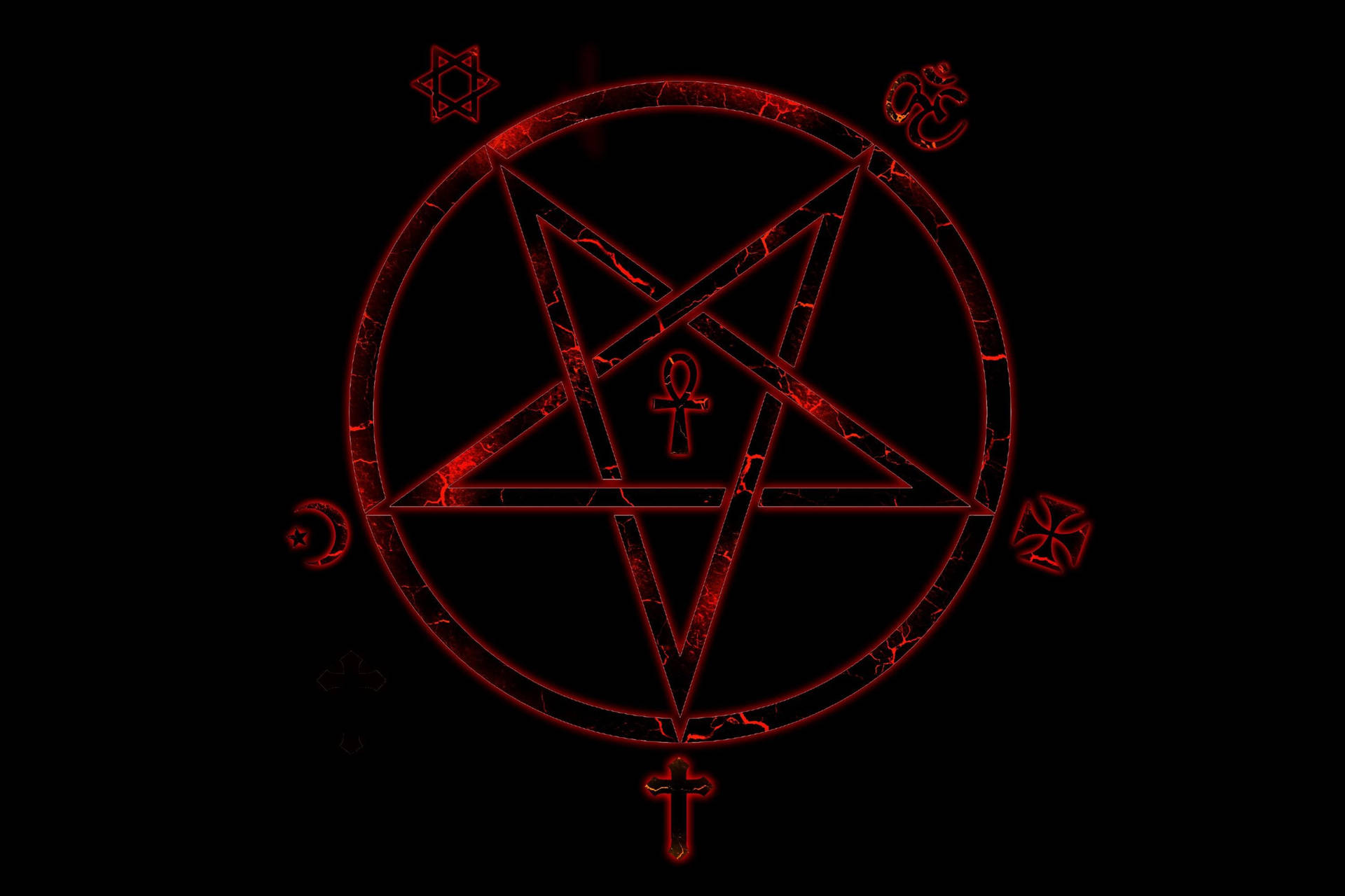 Creepy Satanic Symbol In Red Background