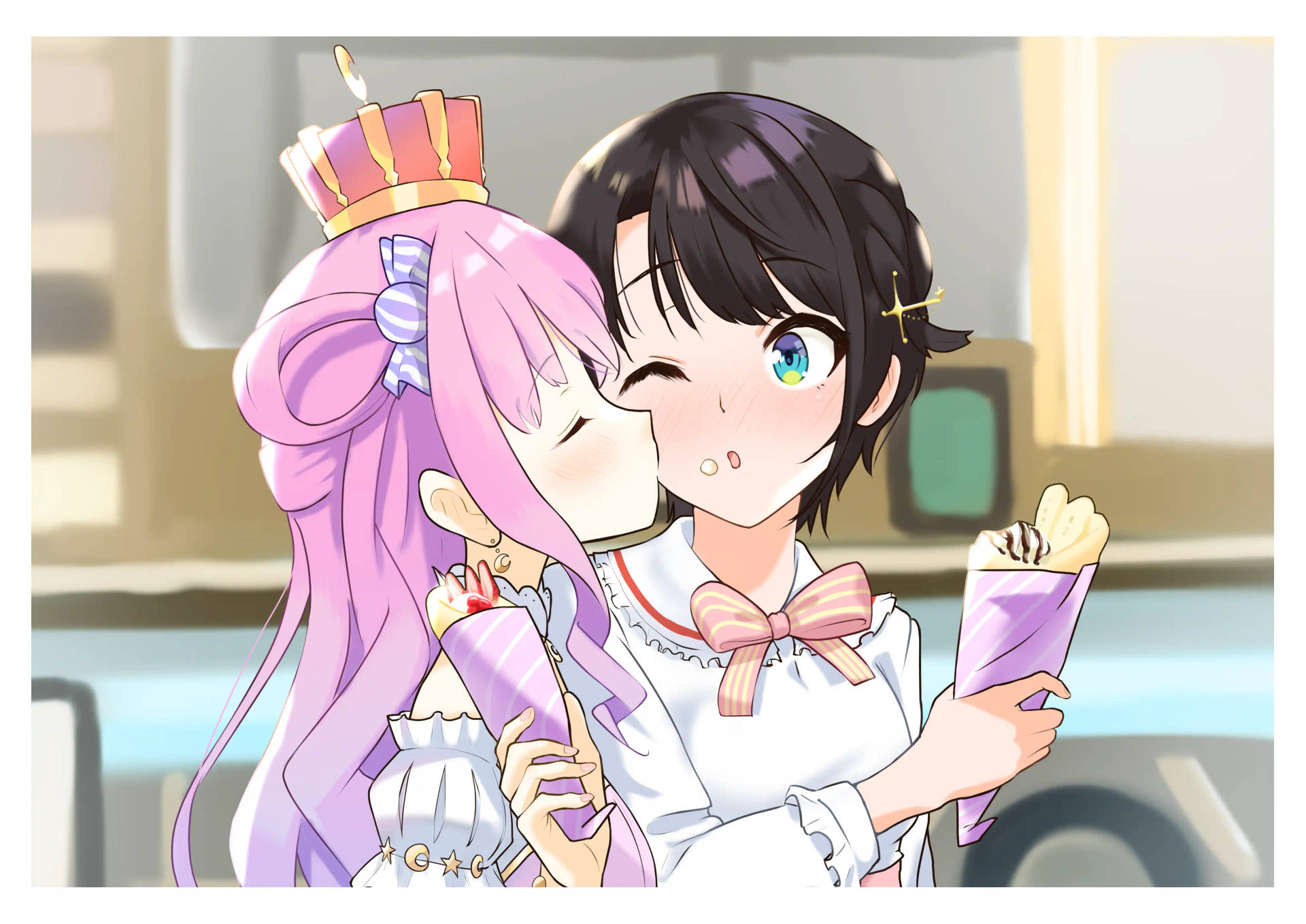 Crepe Girls Kissing Background