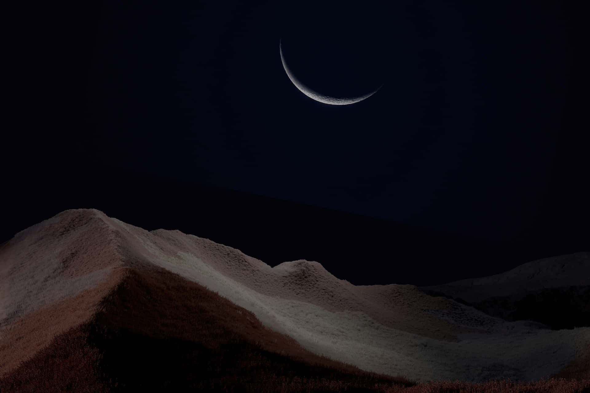 Crescent Moon Above Superficial Sand Deposits Background
