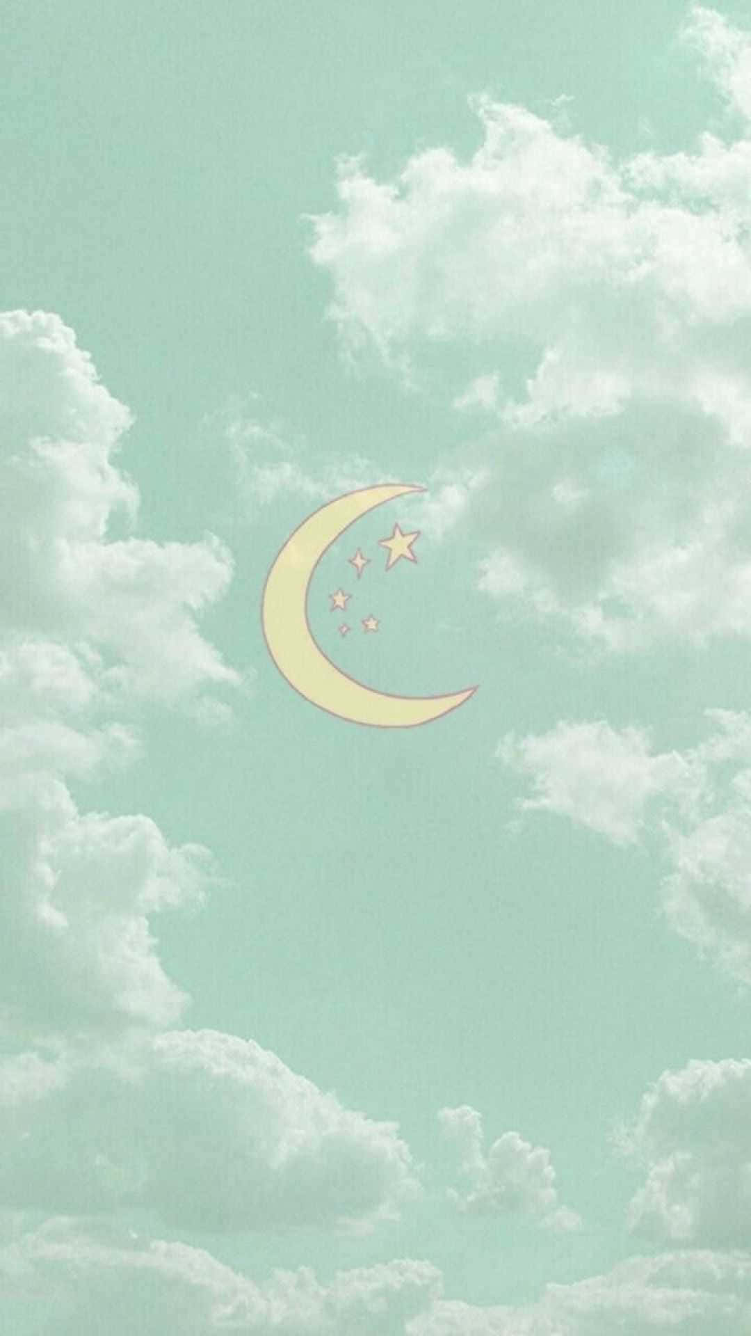 Crescent Moon Against A Cute Sage Green Night Sky Background