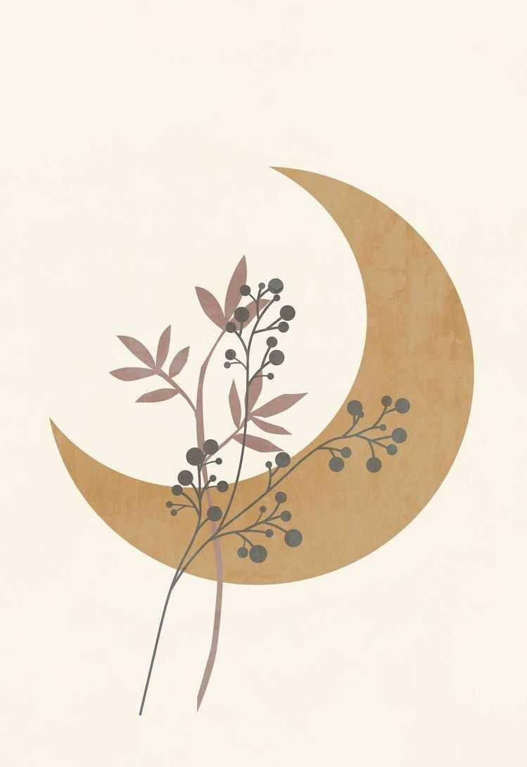 Crescent Moon And Leaf Branch Boho Iphone