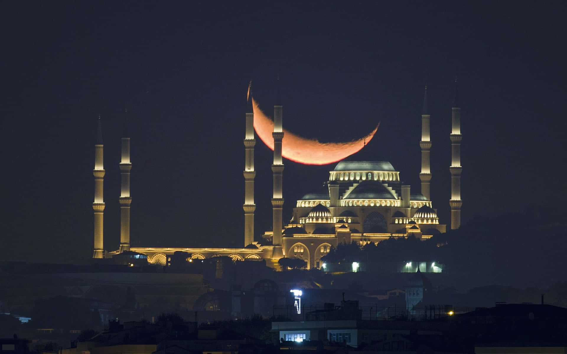 Crescent Moon Blue Mosque Istanbul Turkey Background