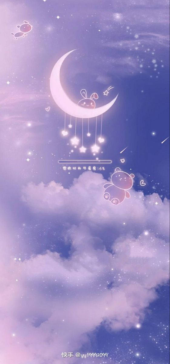 Crescent Moon Girly Galaxy Lavender Background