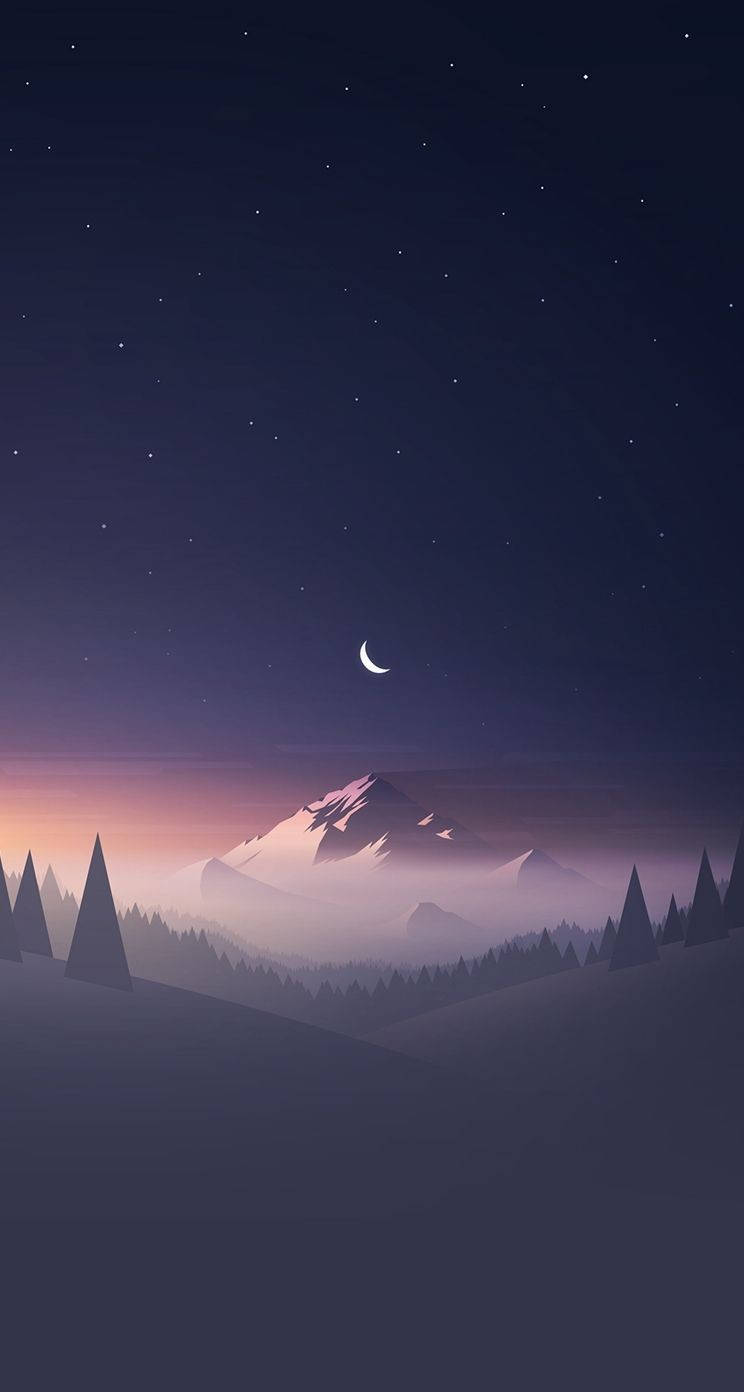 Crescent Moon In Icy Mountain Background