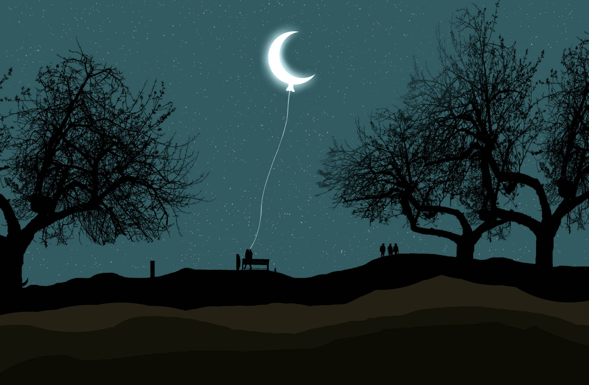 Crescent Moon Kite Art Background
